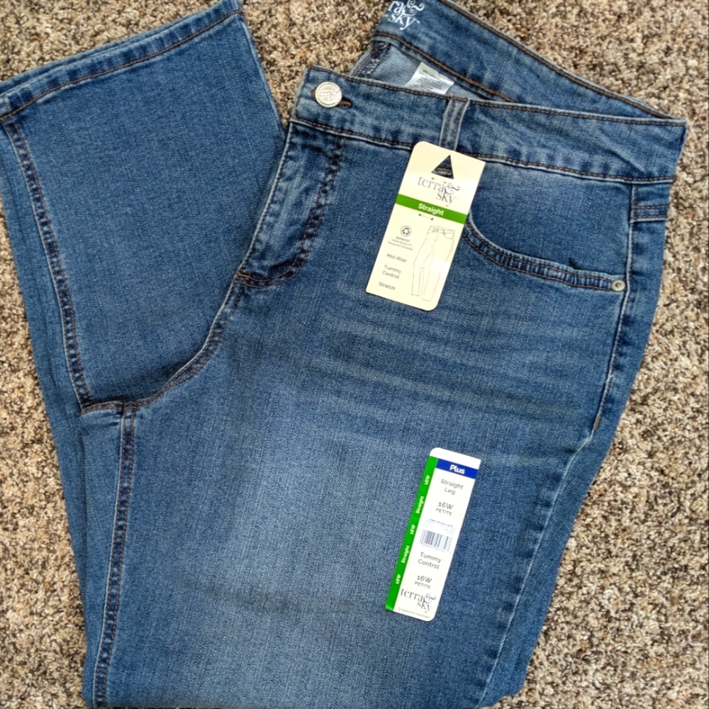 Women's Sz 16WP Classic Light Blue Straight Leg Tummy Control Jeans Terra & Sky